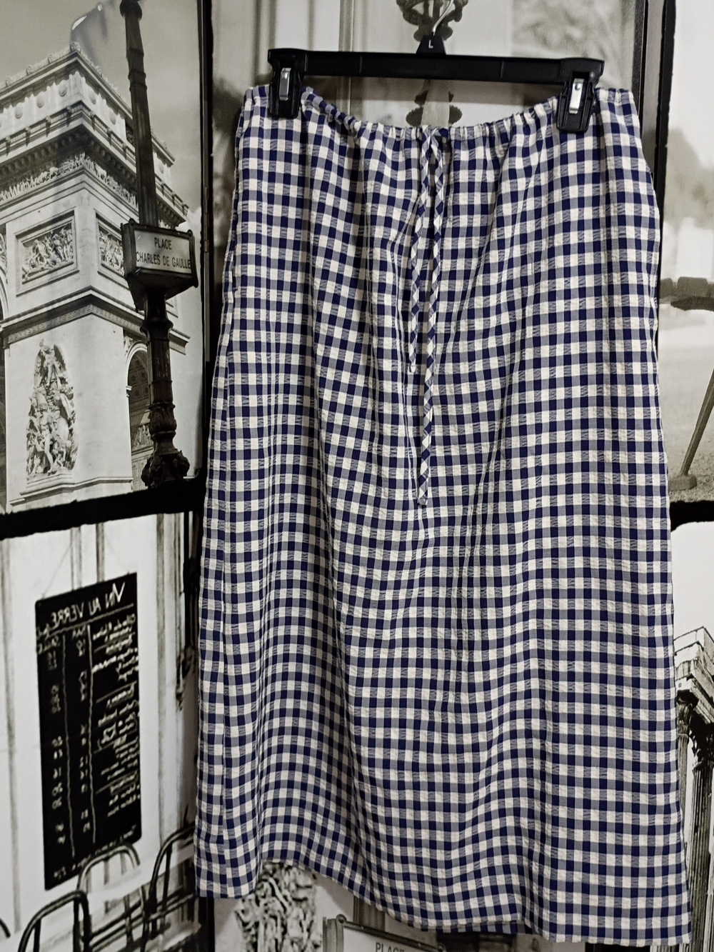 Free People Maxi Skirt woman Gingham Patter with Adjusts WaistTie Navy Blue S-P - Picture 3 of 11